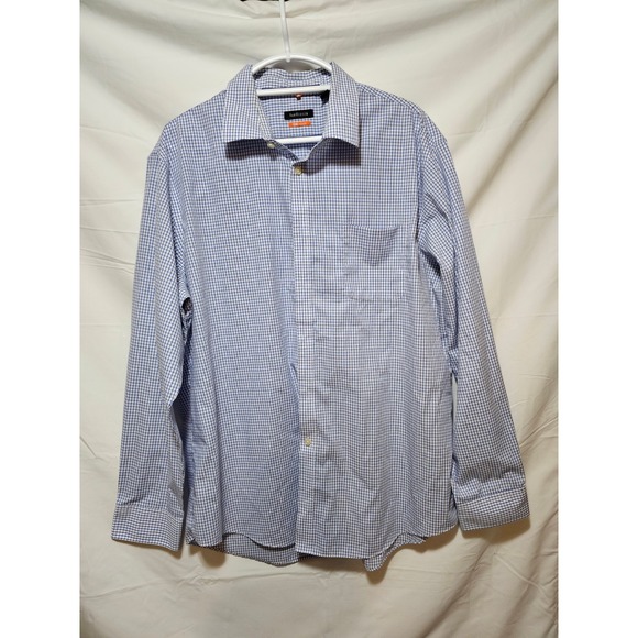 Van Heusen Other - Van Heusen Traveler Mens XL Blue Checkered Long Sleeve Button Down‎ Dress Shirt